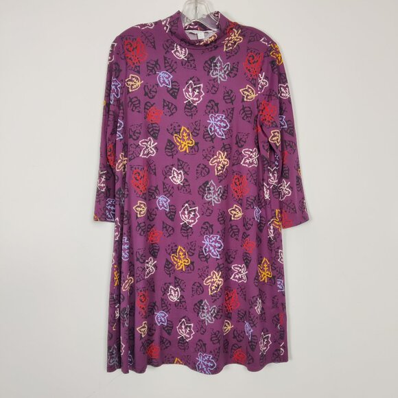Celebrate Together Women's Blouse Size M Purple Colorful Leaves Print Turtleneck - Picture 1 of 7